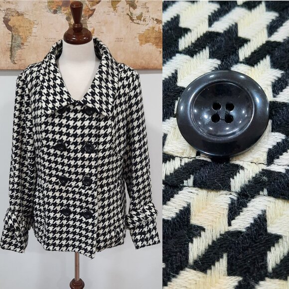 Vtg Y2K houndstooth double breasted peacoat - Last Kiss brand - Picture 1 of 14